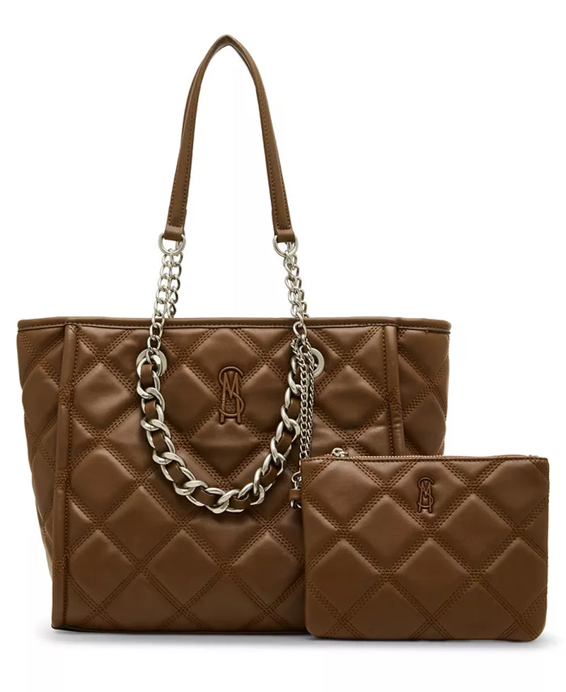 Katt Faux Leather Quilted Tote with Pouch